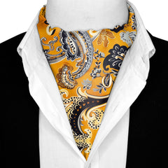 ETHNIC FLORAL VINTAGE SILK ASCOT WITH LAPEL PIN AND POCKET SQUARE
