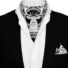 DEER HEAD SILK ASCOT AND POCKET SQUARE SET – PREMIUM COLLECTION