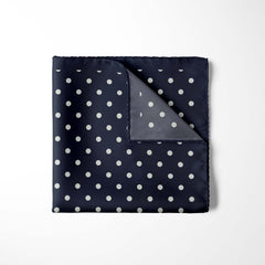 NAVY AND WHITE SPOT SILK POCKET SQUARE