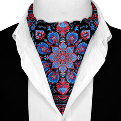 FOLKART QUILT SILK ASCOT WITH LAPEL PIN AND POCKET SQUARE