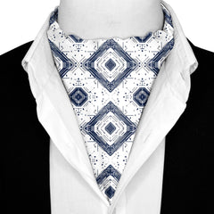 GEOMETRIC ABSTRACT SILK ASCOT WITH LAPEL PIN AND POCKET SQUARE