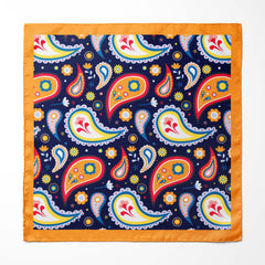 GOLDEN BLUE PAISLEY SILK POCKET SQUARE