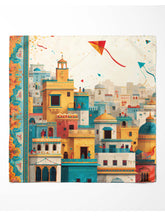 Old Lahore Basant Kite Festival Scarf – Colorful Cityscape Illustration Scarf