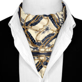 NEW BELT CHAIN SILK ASCOT WITH LAPEL PIN AND POCKET SQUARE
