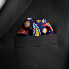 GOLDEN BLUE PAISLEY SILK POCKET SQUARE