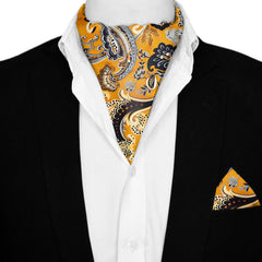 ETHNIC FLORAL VINTAGE SILK ASCOT AND POCKET SQUARE SET – PREMIUM COLLECTION