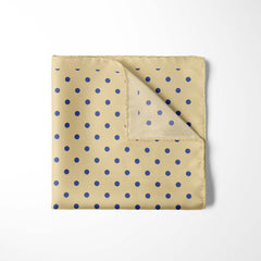 CREAM AND BLUE SPOT SILK POCKET SQUARE