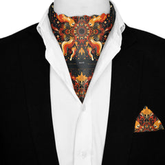 FIRE DRAGON SILK ASCOT AND POCKET SQUARE SET – PREMIUM COLLECTION