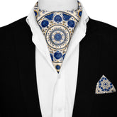 AZURE BLOOM SILK ASCOT AND POCKET SQUARE SET – PREMIUM COLLECTION