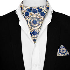 AZURE BLOOM SILK ASCOT AND POCKET SQUARE SET – PREMIUM COLLECTION