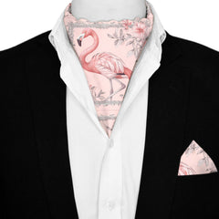FLAMINGO SILK ASCOT AND POCKET SQUARE SET – PREMIUM COLLECTION