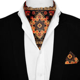 FLORAL ETHNIC ORIENTAL SILK ASCOT AND POCKET SQUARE SET – PREMIUM COLLECTION