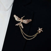 GOLDEN STYLISH BIRD CHAIN BROOCH