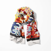 ABSTRACT KEYNOTE SILK SCARF WITH LAPEL PIN AND POCKET SQUARE