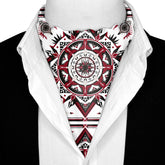 RED ALPANA DESIGNS SILK ASCOT WITH LAPEL PIN AND POCKET SQUARE