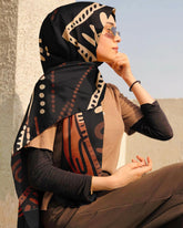 Black Silk Hijab | Black Printed Hijab | Black Wolf