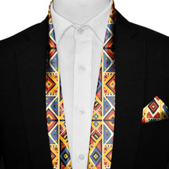 GEOMETRIC TRIBAL PATTERN MEN SCARF AND POCKET SQUARE SET – PREMIUM COLLECTION