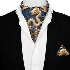 GOLD DRAGON SILK ASCOT AND POCKET SQUARE SET – PREMIUM COLLECTION