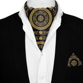 GOLDEN BAROQUE SILK ASCOT AND POCKET SQUARE SET – PREMIUM COLLECTION