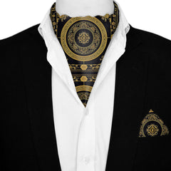 GOLDEN BAROQUE SILK ASCOT AND POCKET SQUARE SET – PREMIUM COLLECTION