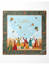 Lahore Basant Mela Illustrated Scarf – Family Kite Festival Art Scarf