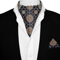LUXURY ROYAL PATTERN SILK ASCOT AND POCKET SQUARE SET – PREMIUM COLLECTION