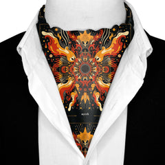 FIRE DRAGON SILK ASCOT WITH LAPEL PIN AND POCKET SQUARE