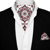 RED ALPANA DESIGN SILK ASCOT AND POCKET SQUARE SET – PREMIUM COLLECTION