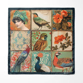 BIRD COLLAGE SILK ASCOT WITH LAPEL PIN AND POCKET SQUARE