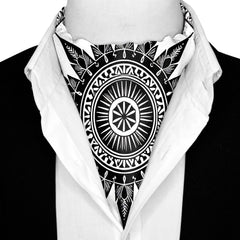ETHNIC MANDALA SILK ASCOT WITH LAPEL PIN AND POCKET SQUARE