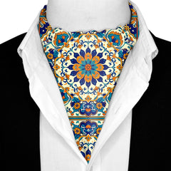 ARABESQUE VINTAGE ELEGANT SILK ASCOT WITH LAPEL PIN AND POCKET SQUARE