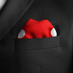 RED LARGE POLKA DOTS SILK POCKET SQUARE