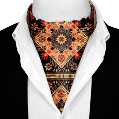 FLORAL ETHNIC ORIENTAL SILK ASCOT AND POCKET SQUARE SET – PREMIUM COLLECTION