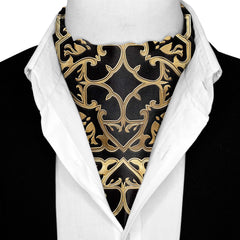 ARABIC FLORAL SILK ASCOT WITH LAPEL PIN AND POCKET SQUARE