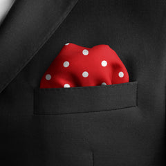 RED POLKA DOTS SILK POCKET SQUARE