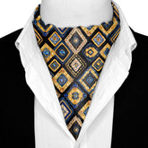 GEOMETRIC ETHNIC SILK ASCOT WITH LAPEL PIN AND POCKET SQUARE