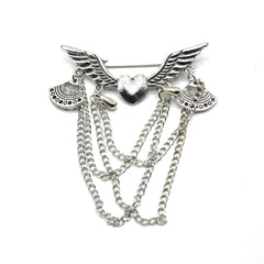 SILVER HEART TASSELS BROOCH