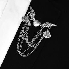 SILVER HEART TASSELS BROOCH