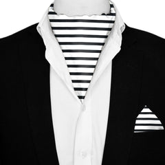 WHITE STRIPES SILK ASCOT AND POCKET SQUARE SET – PREMIUM COLLECTION