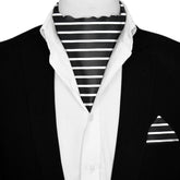 BLACK STRIPES SILK ASCOT AND POCKET SQUARE SET – PREMIUM COLLECTION