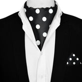 BLACK MEDIUM POLKA DOTS SILK ASCOT & POCKET SQUARE SET – PREMIUM COLLECTION