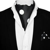 LARGE BLACK POLKA DOTS SILK ASCOT & POCKET SQUARE SET – PREMIUM COLLECTION