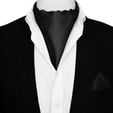 JET BLACK SILK ASCOT AND POCKET SQUARE SET – PREMIUM COLLECTION