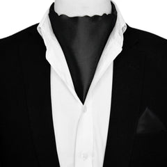 JET BLACK SILK ASCOT AND POCKET SQUARE SET – PREMIUM COLLECTION