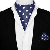 SMALL BLUE POLKA DOTS SILK ASCOT AND POCKET SQUARE SET – PREMIUM COLLECTION