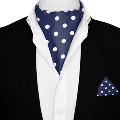 SMALL BLUE POLKA DOTS SILK ASCOT AND POCKET SQUARE SET – PREMIUM COLLECTION