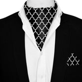SILVER GEOMETRIC SILK ASCOT AND POCKET SQUARE SET – PREMIUM COLLECTION