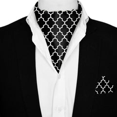 SILVER GEOMETRIC SILK ASCOT AND POCKET SQUARE SET – PREMIUM COLLECTION
