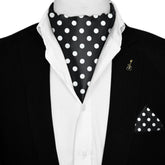 SMALL POLKA DOT SILK ASCOT WITH LAPEL PIN AND POCKET SQUARE