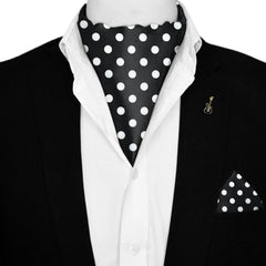 SMALL POLKA DOT SILK ASCOT WITH LAPEL PIN AND POCKET SQUARE